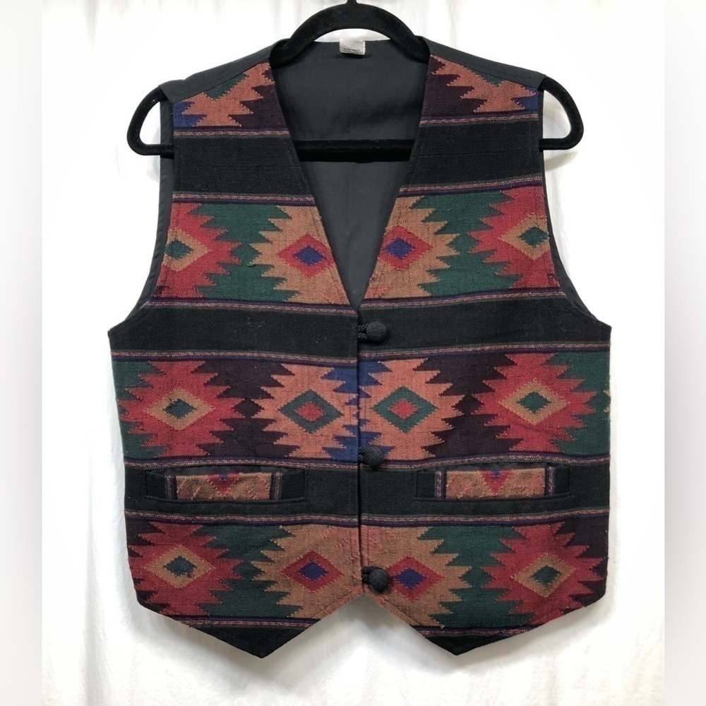 Vintage Aztec Southwestern Handmade Button Vest 100% Cotton Womens Size Medium
